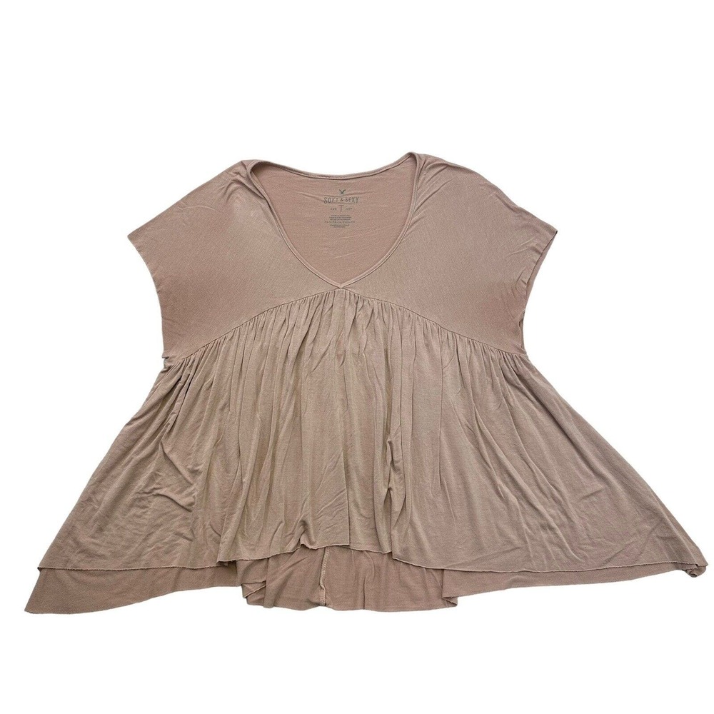American Eagle Shirt Womens XS Pink Oversized Soft Sexy V Neck Short Sleeve